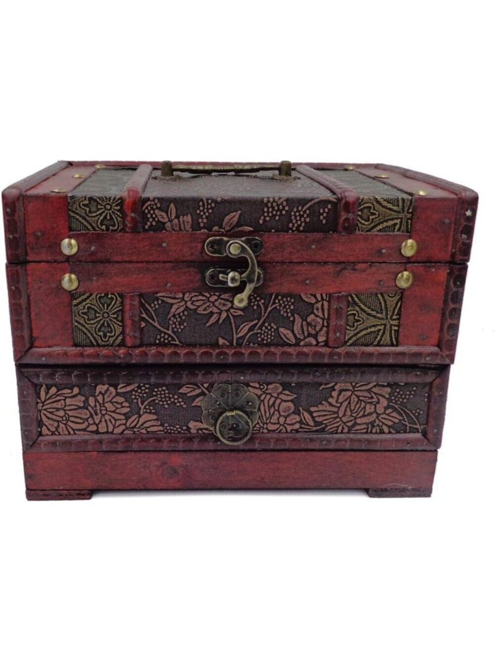 Vintage Wooden Jewelry Box Organizer with Mirror - Retro Trinket Storage for